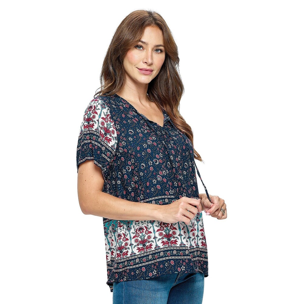 24425 N Yak & Yeti Blouse Floral Print Pattern Navy Various Sizes - Picture 2 of 3